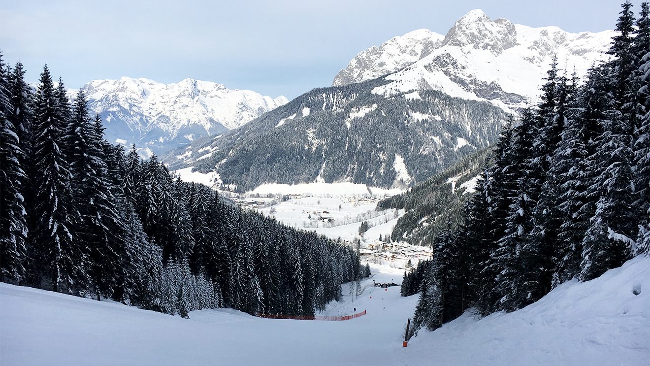 Nach dem steilsten Abschnitt auf der Panorama-Abfahrt kann man die Ski problemlos laufen lassen @ Skiing Penguin